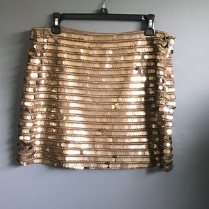 BCBG sequined bronze gold mini skirt
